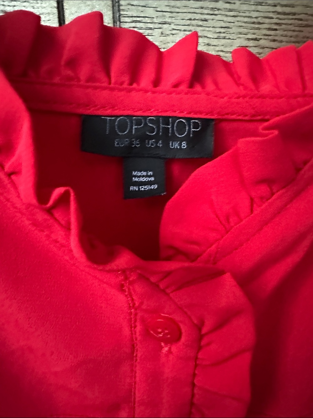 🛍️SALE🛍️ Topshop Red Ruffle-Trim Button Front Dress - Picture 5 of 9